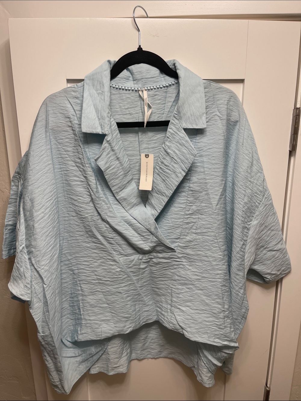 Anthropologie Pale Blue Draped Collared Tunic NEW Size Large
